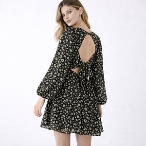 Lulu's NWT Black Dress with Dark Floral Print Cutout Back Large Boho Whimsygoth